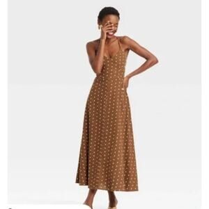 a new day Brown Polka Dot Midi Dress